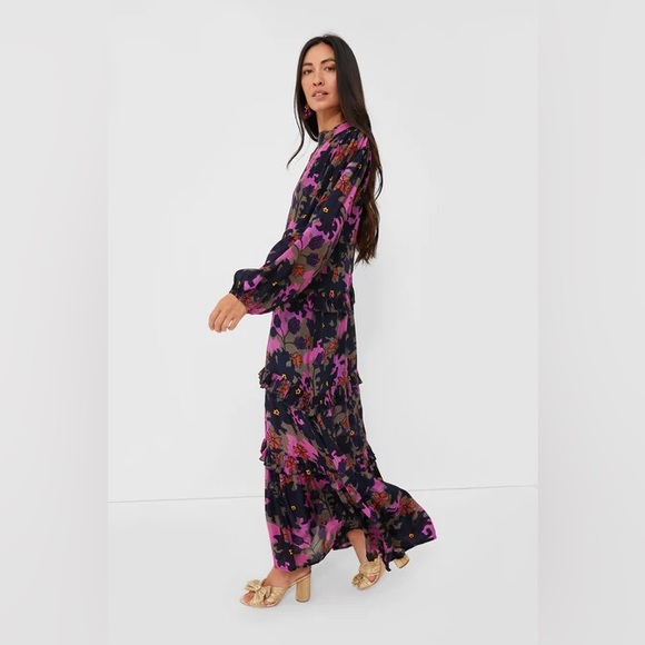 OLIPHANT - Exclusive Suzani Navy Mock Neck Dress - Picture 3 of 6